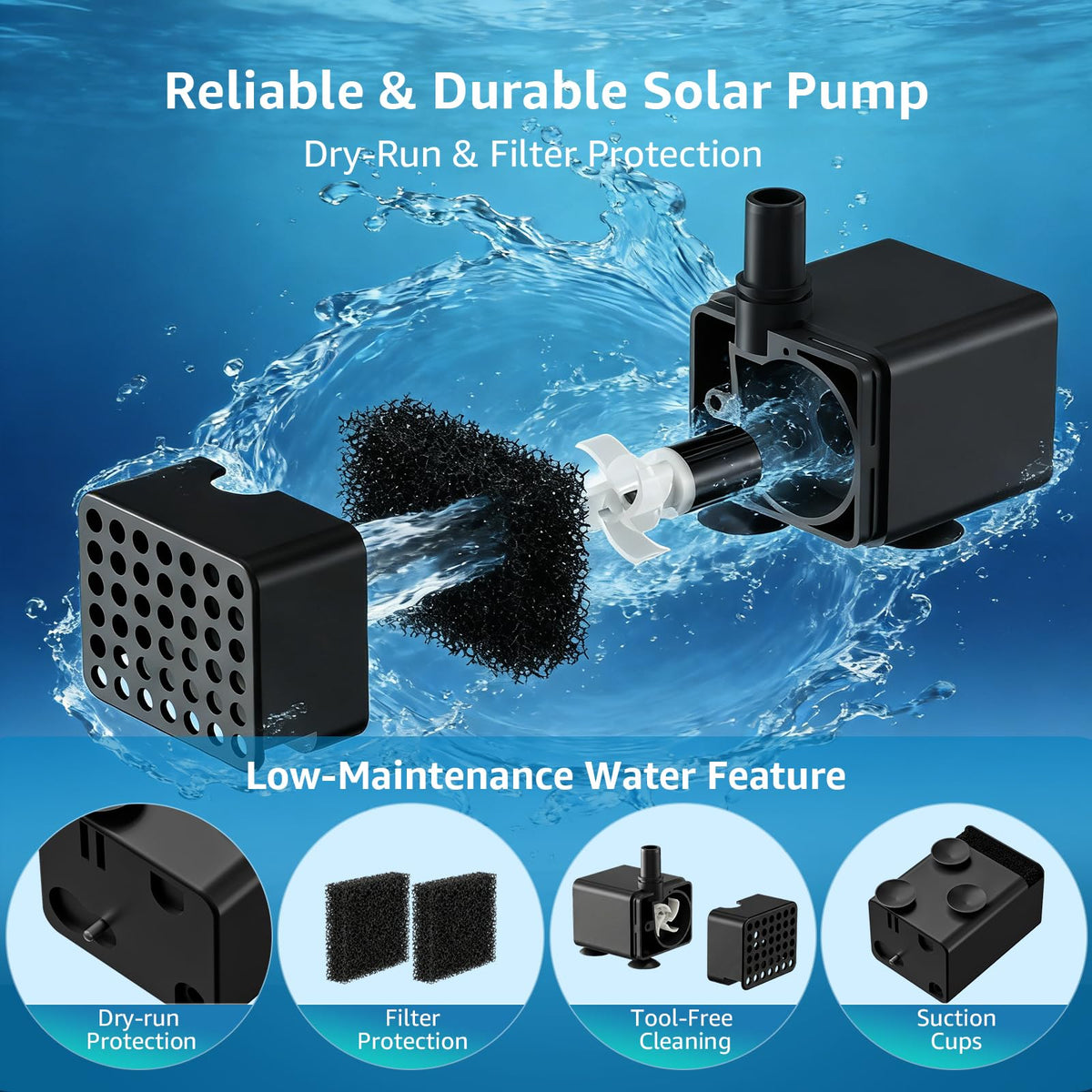 PONDIA dry-run protection sensor safeguards the pump.