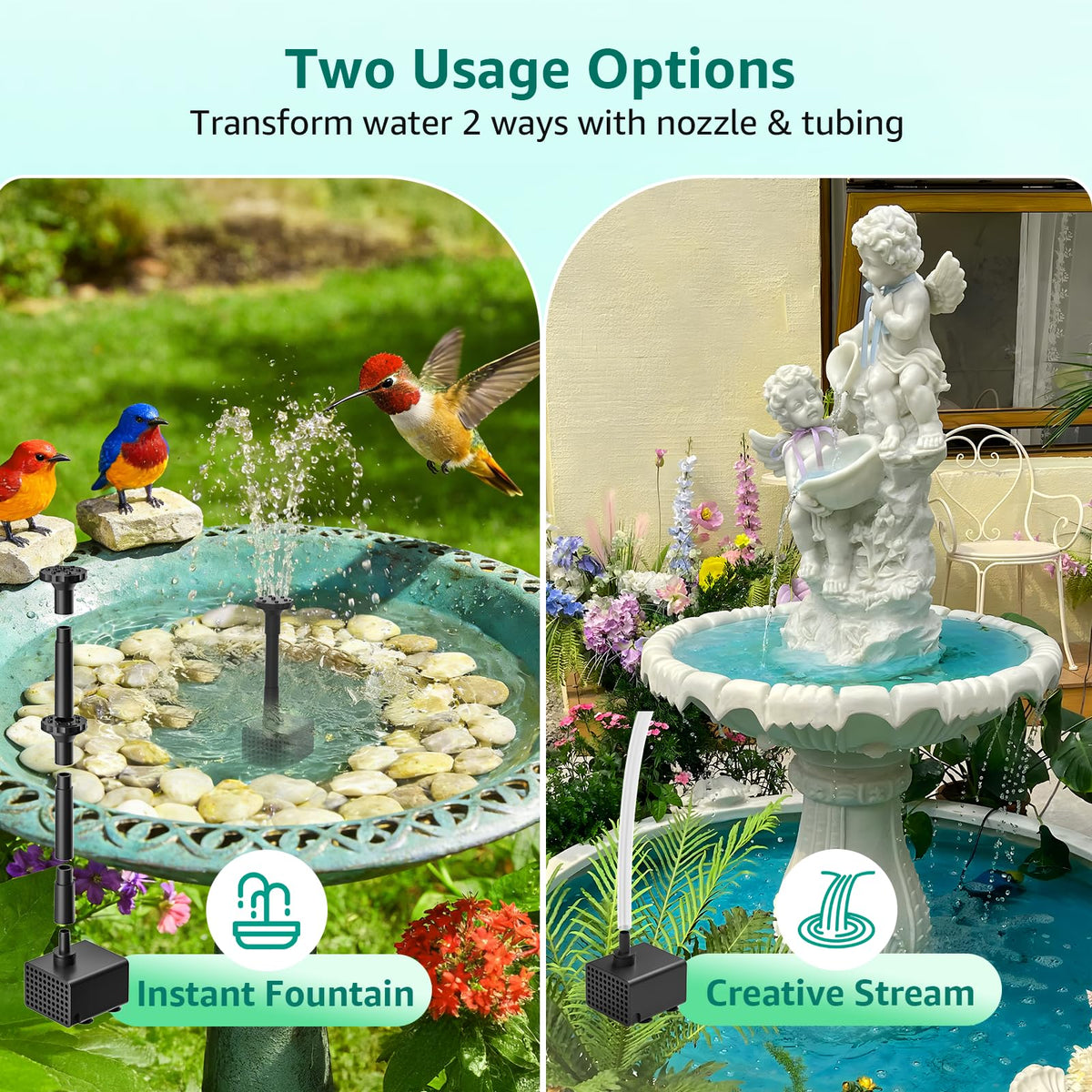 PONDIA dual-layer nozzles create varied spray styles for decor.