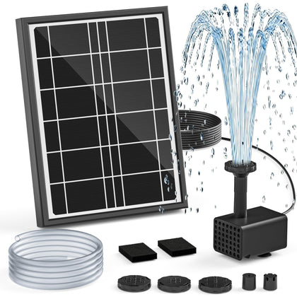 PONDIA solar fountain pump, front view, ideal for bird baths and ponds.