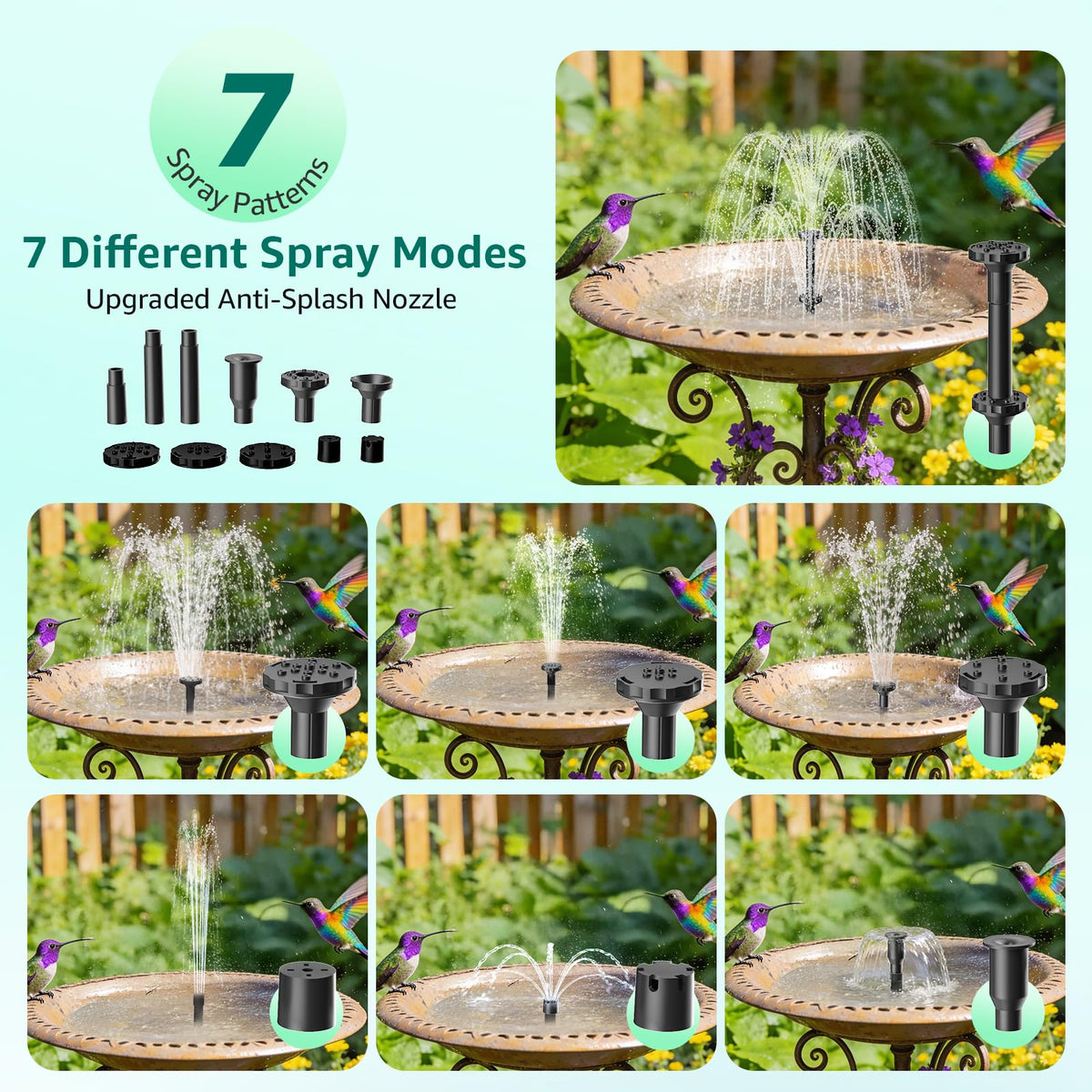 PONDIA seven-plus spray modes add dynamic interest to water features.