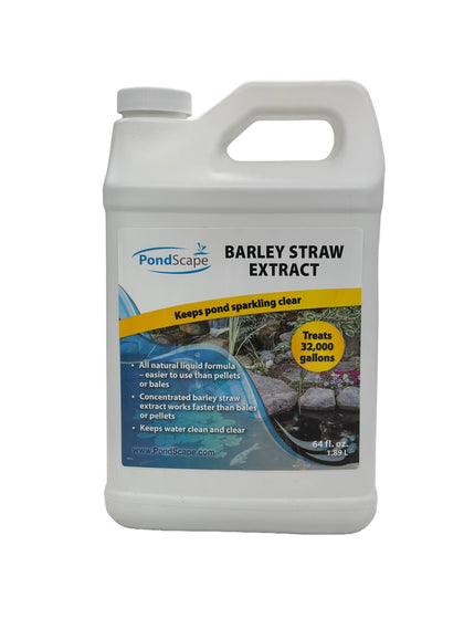 Pondscape Barley Straw Extract bottle supports gradual pond clarity.