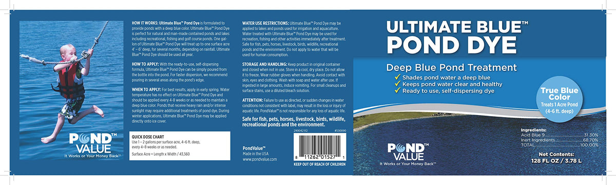 PondValue Ultimate Blue Dye ready-to-use bottle shown for quick application