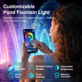 Pondvita app-controlled pond light offers convenient color customization and scheduling options.