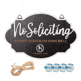 PongTay No Soliciting Sign on wooden front door with clear 3D engraving