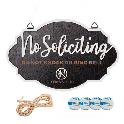 PongTay No Soliciting Sign on wooden front door with clear 3D engraving