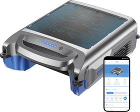 Poofata V1T solar skimmer overview showing continuous cleaning for above-ground pools