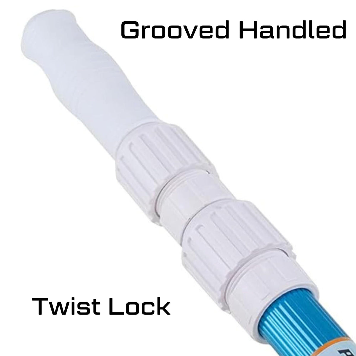 Reinforced aluminum ribs of the Pool Blaster pole provide durability.