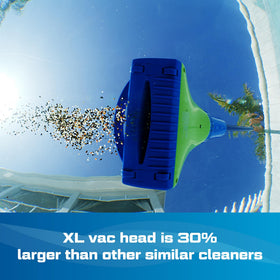 POOL BLASTER Aqua Broom Sweep XL debris capture highlights the larger head for efficient pickup