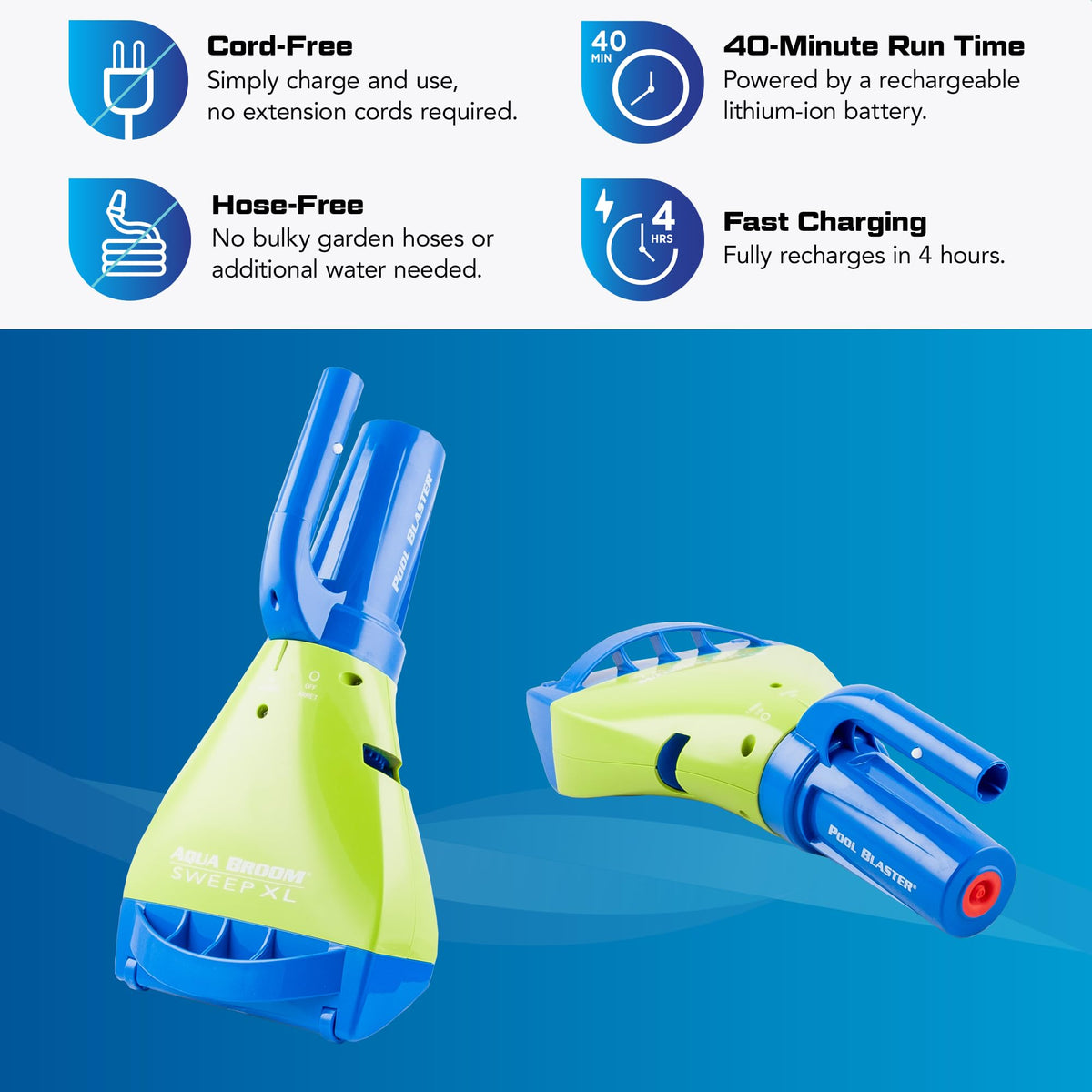 POOL BLASTER Aqua Broom Sweep XL in spa use demonstrates quick spa spot cleaning