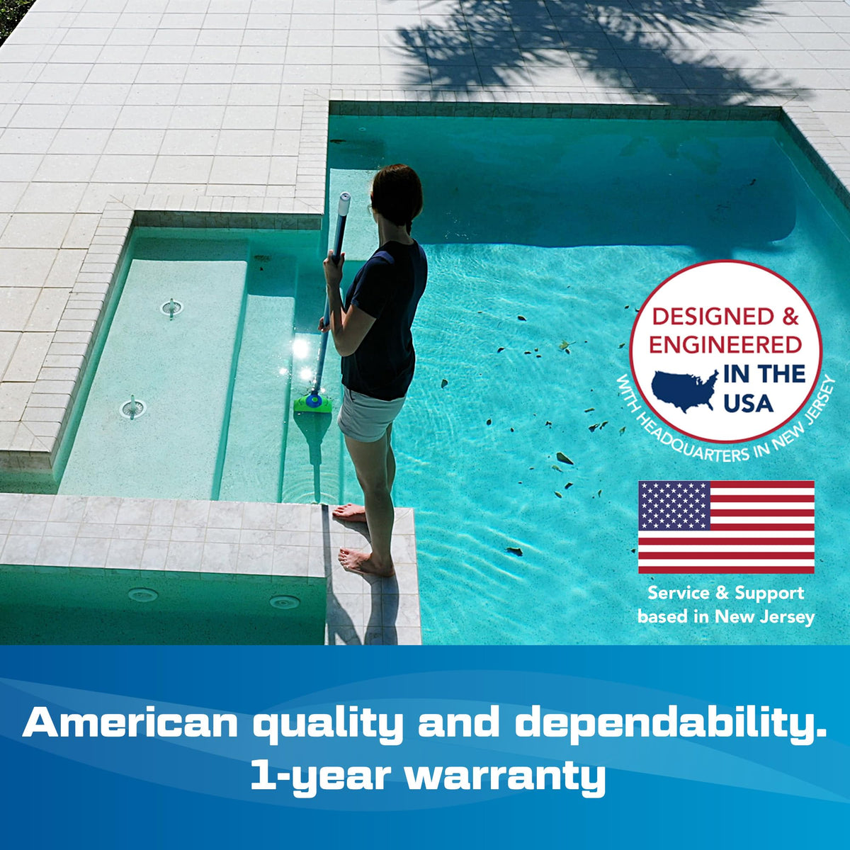 POOL BLASTER Aqua Broom Sweep XL pole set enabling easy reach from the deck