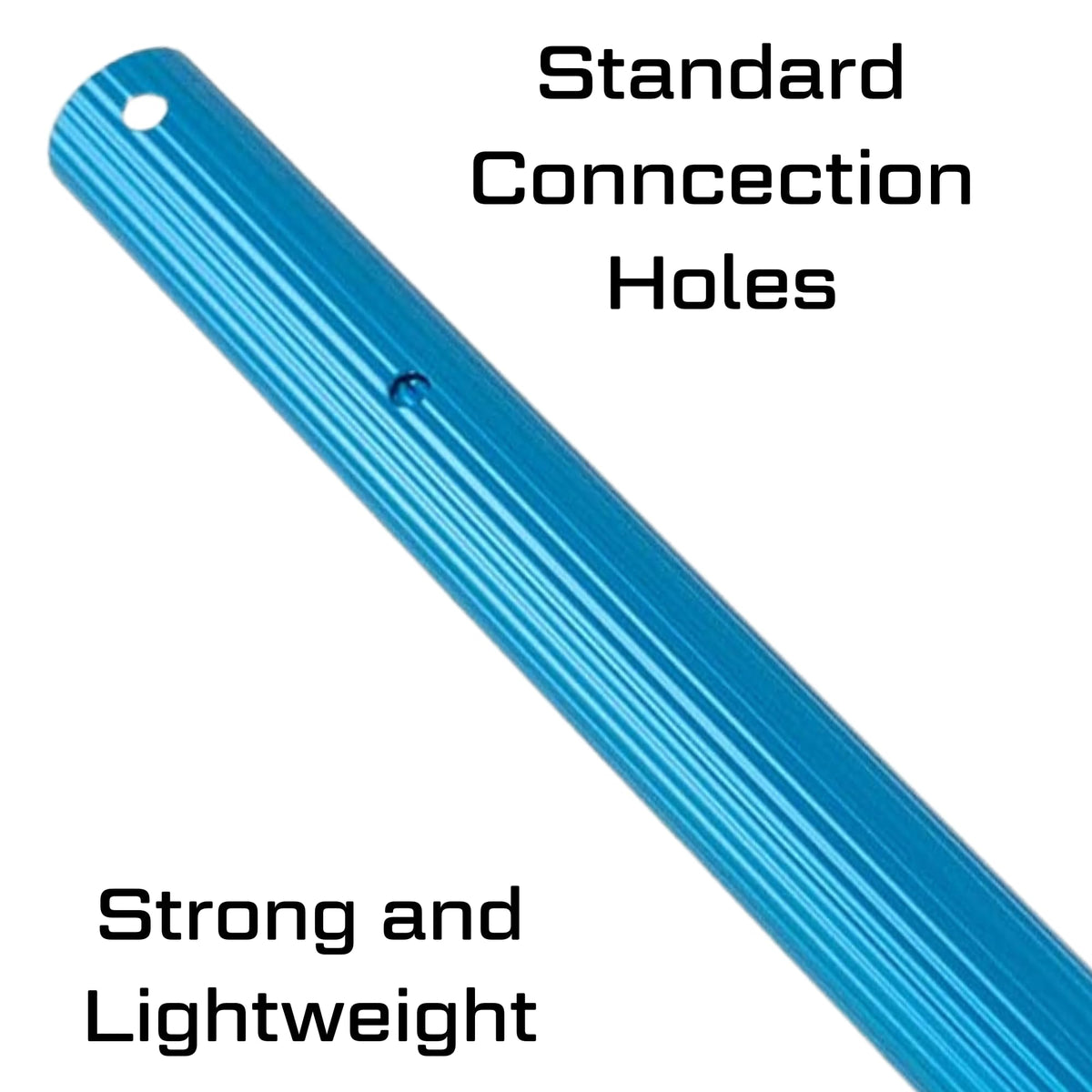 Pool Blaster pole with universal-fit attachments for nets, brushes, and vacuums.