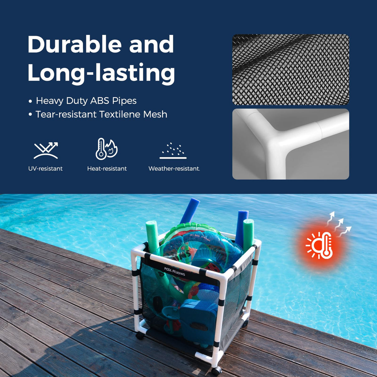 POOL FELLOWS heavy-duty-wheels with brakes enable smooth movement.