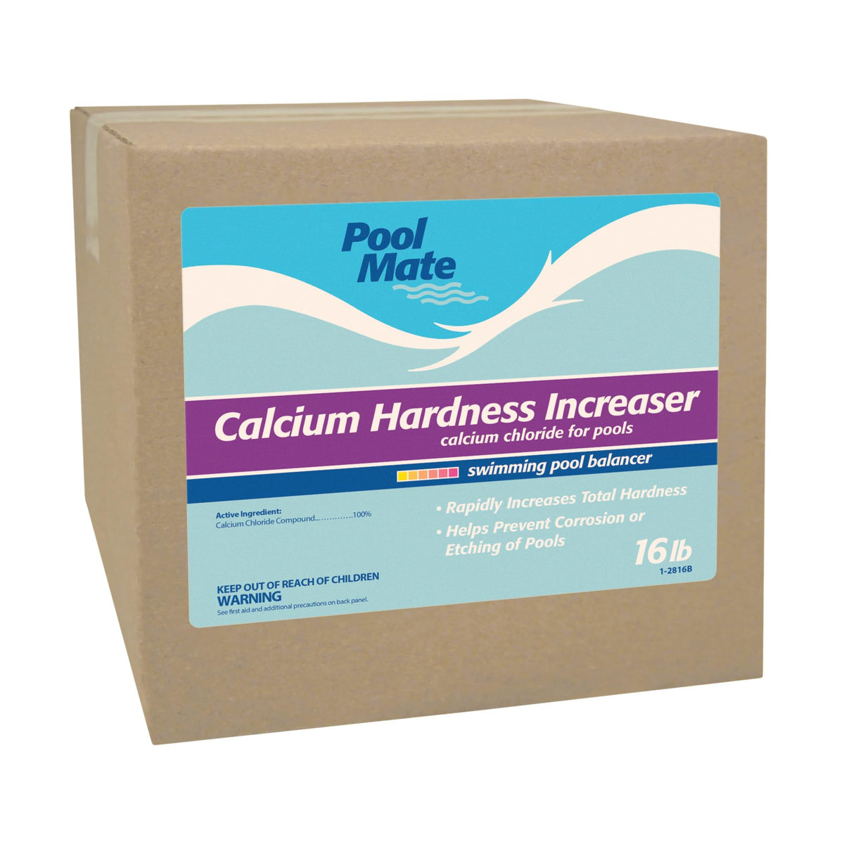 Pool Mate 16-pound bottle pour for easy calcium hardness dosing in pools.