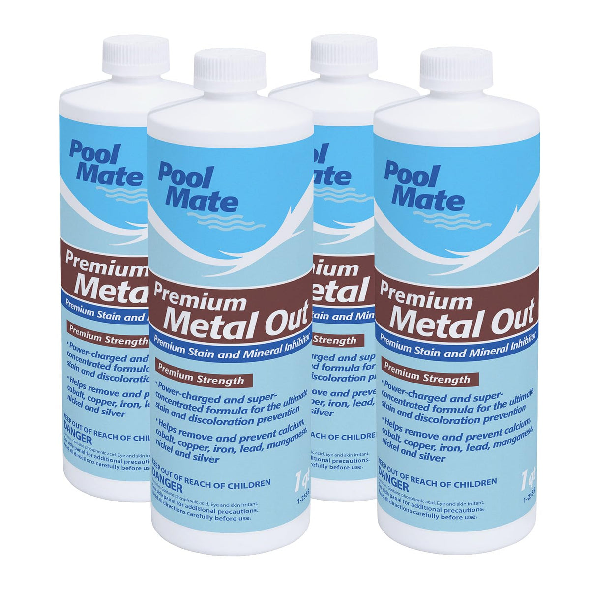 Pool Mate 1Quart 4-Pack bottle packaging showing stain and mineral inhibitor in a kit