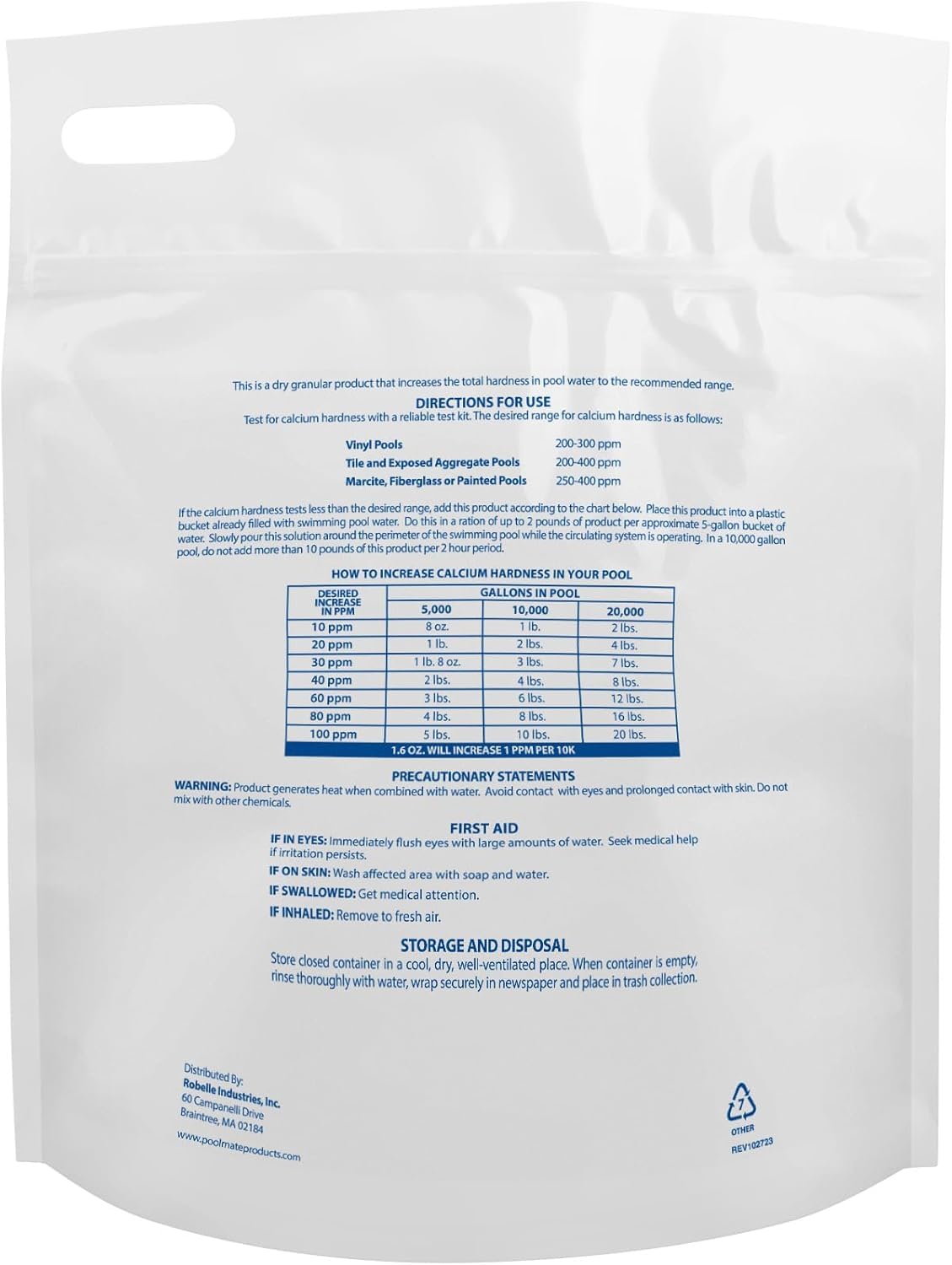 Pool Mate bottle pours calcium hardness solution around the pool perimeter for even balance.