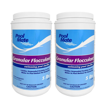 Pool Mate granular flocculant bags close-up for clear water