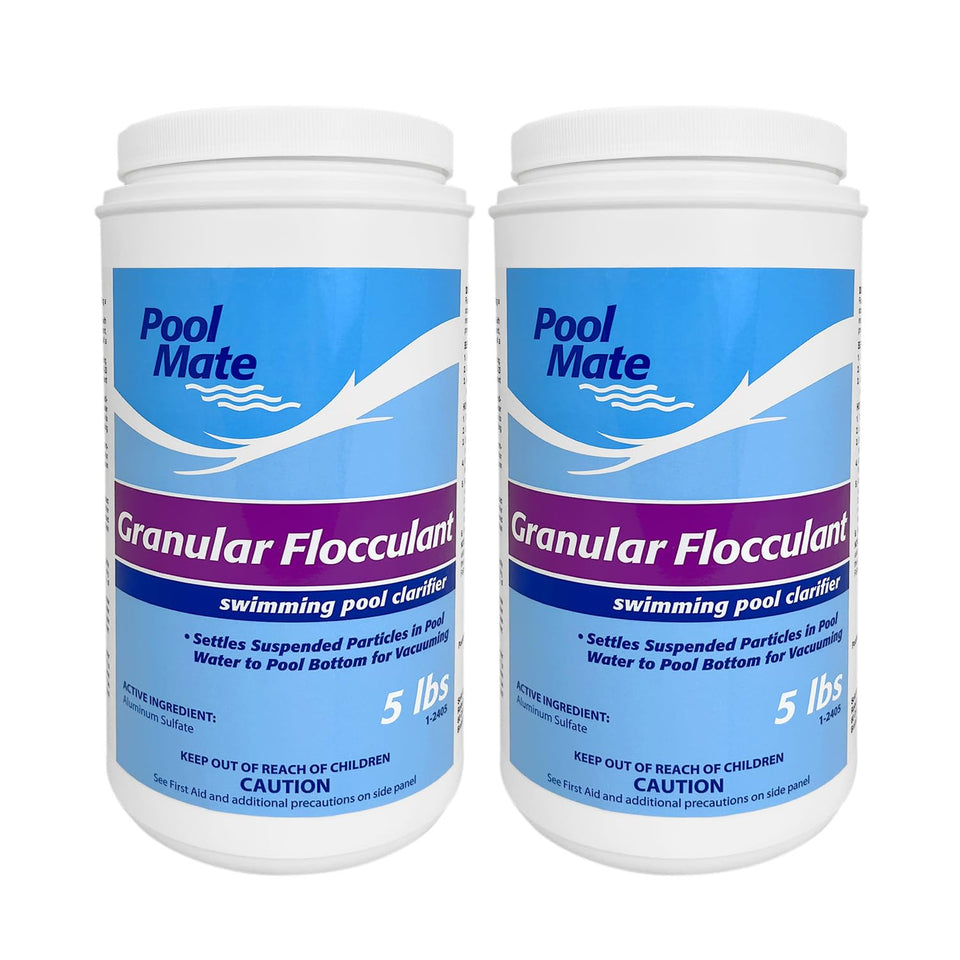 Pool Mate granular flocculant bags close-up for clear water