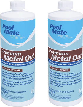 Pool Mate packaging shot shows 1-quart bottles in a 2-pack for pool treatment.