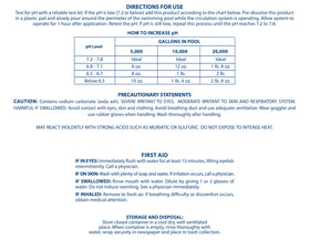 Pool Mate pH Up applied around pool perimeter during circulation to balance pH.