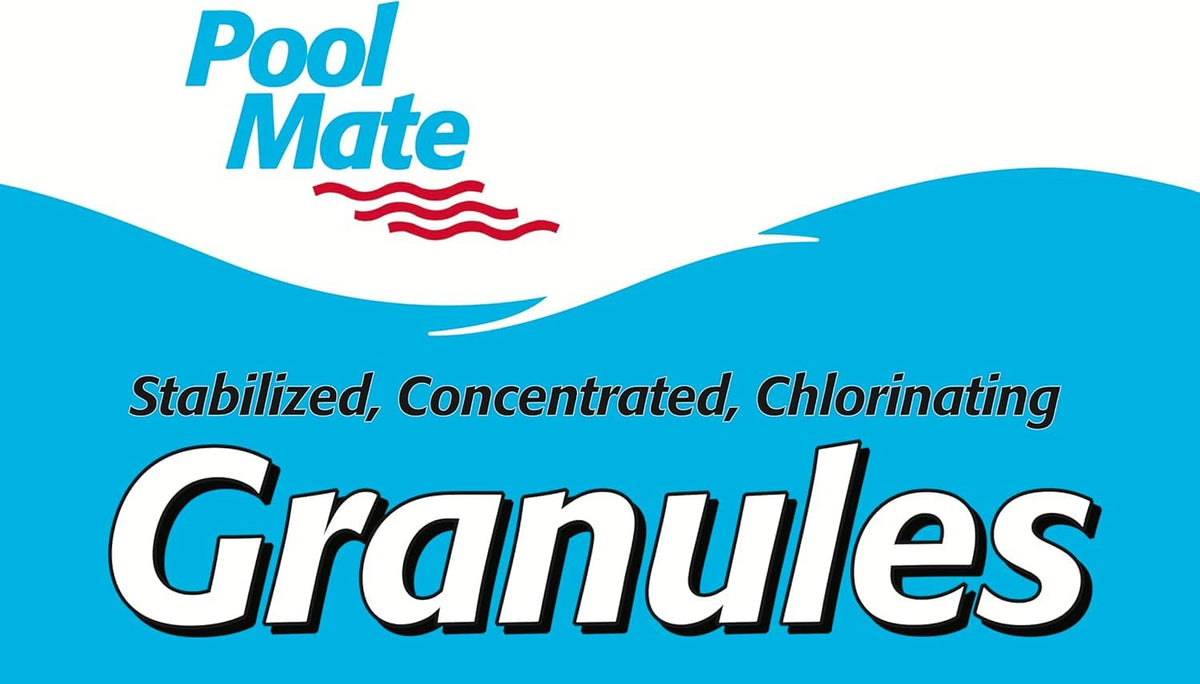 Pool Mate pour chlorine granules demonstrates even distribution for consistent sanitation