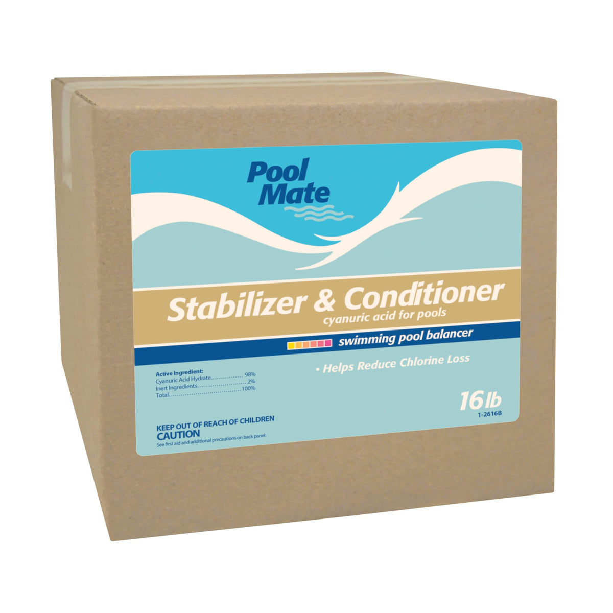 Pool Mate stabilizer bottle pour demonstrates quick dispersion for stronger pool protection
