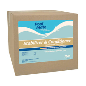 Pool Mate stabilizer bottle pour demonstrates quick dispersion for stronger pool protection