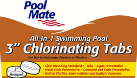Pool Mate dissolving tabs demonstrating gradual action improving water clarity
