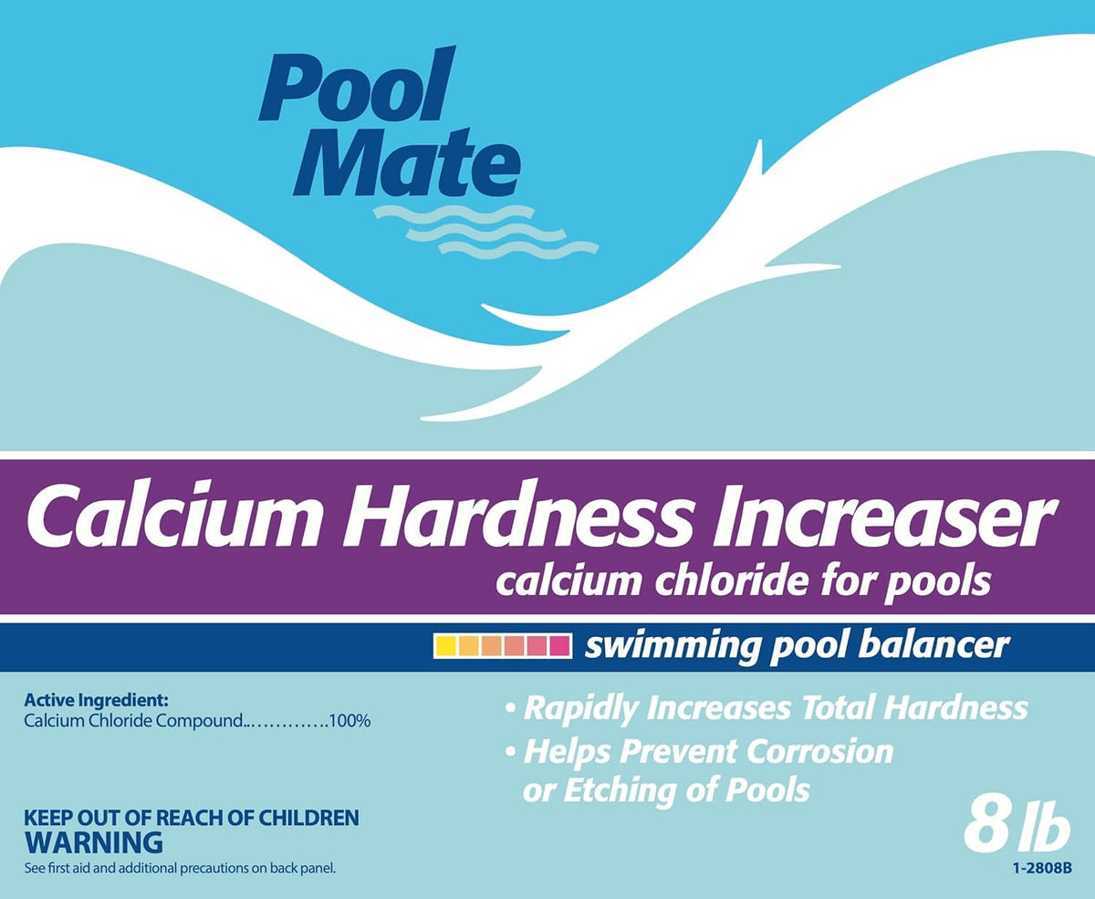 Pool Mate test kit and dosage chart guide accurate calcium hardness adjustments.