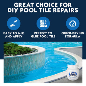 Pool Patch adhesive application in progress for durable tile bond