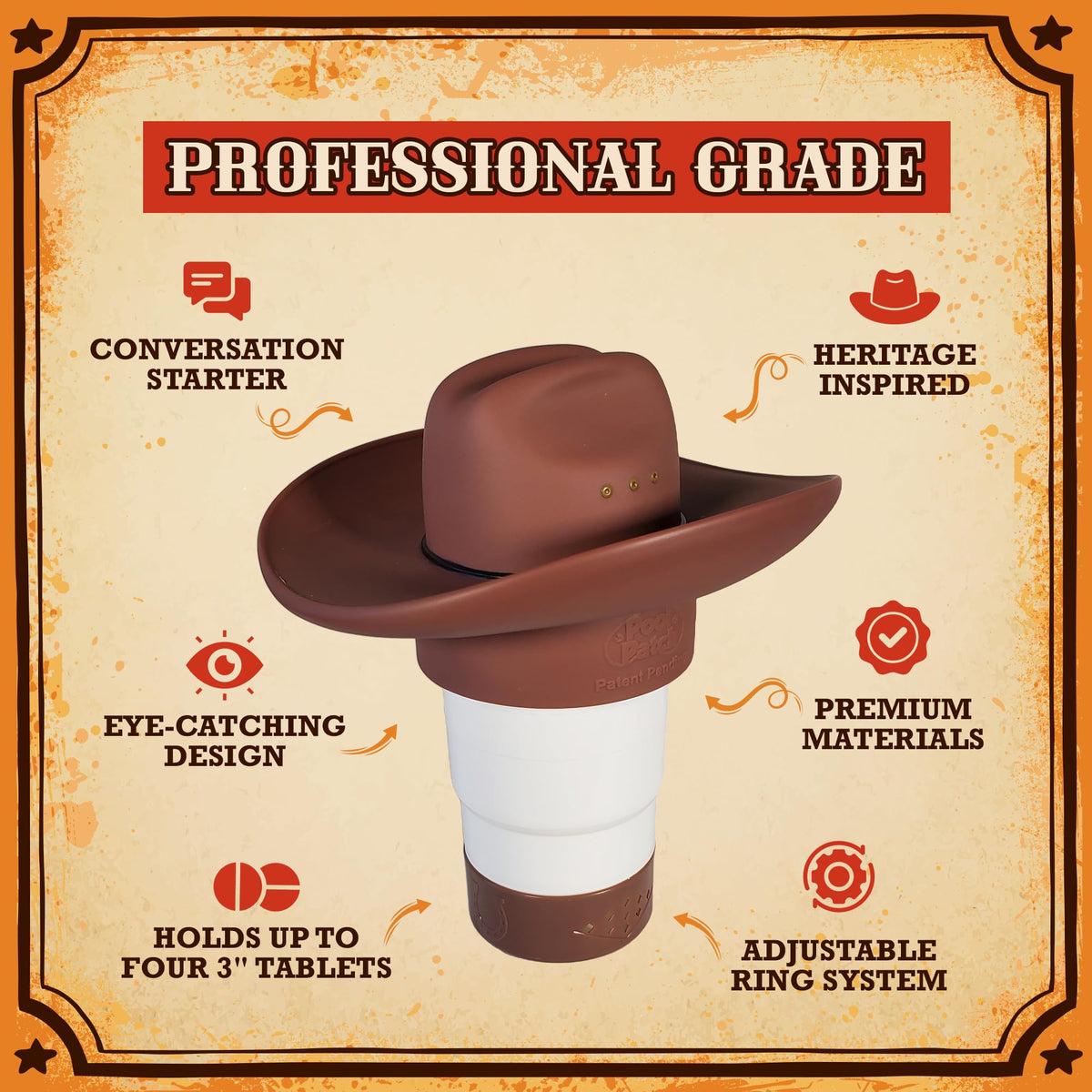 Pool Patch Brown Hat Dispenser adds rugged style and durability