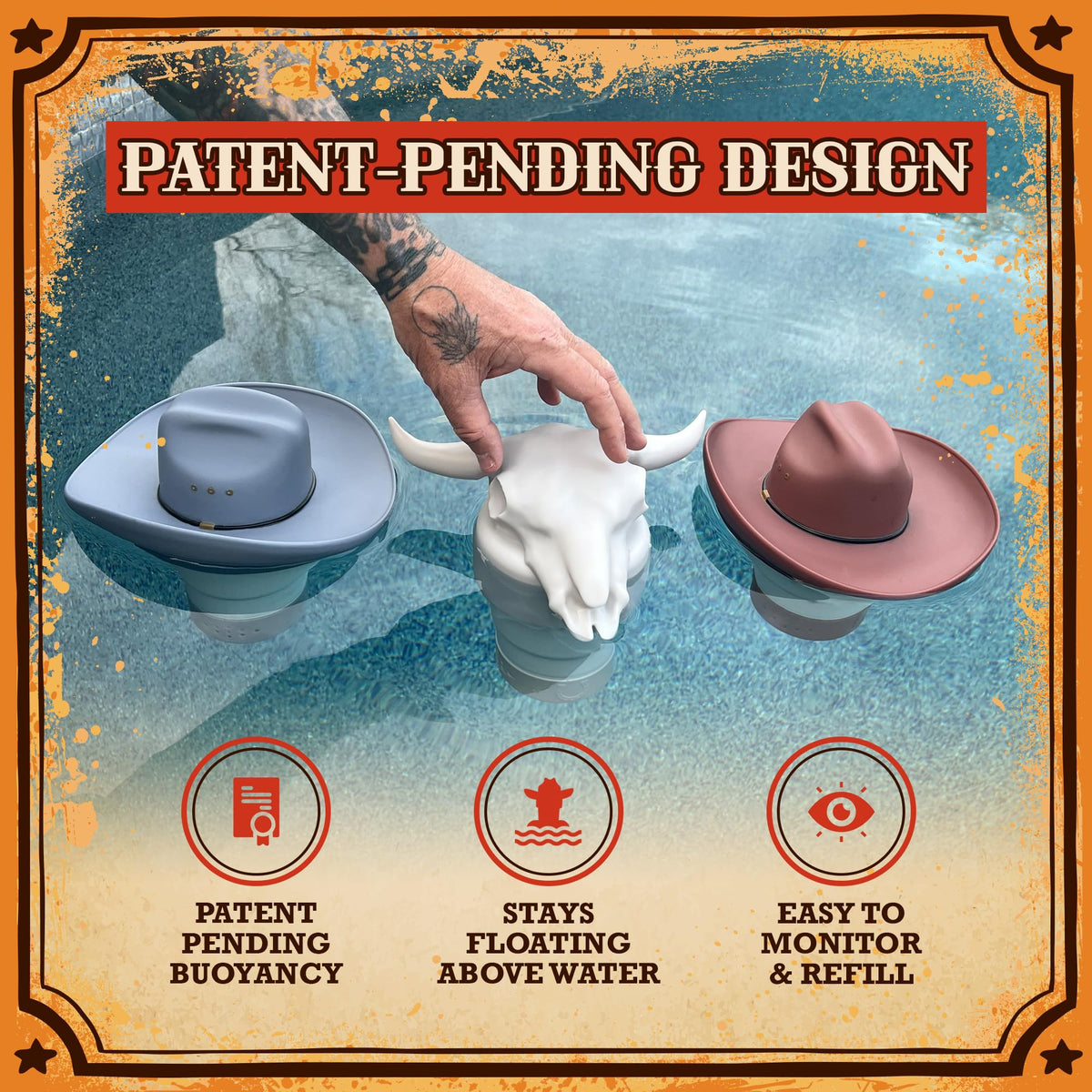 Pool Patch Cowboy Hat Buoyancy design aids stable pool dosing