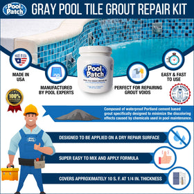 Pool Patch Gray liquid cement bonder ensures strong adhesion for tile grout repairs.