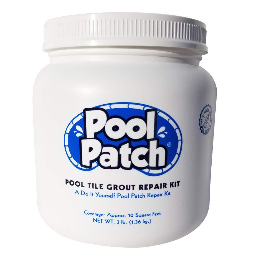 Pool Patch Gray 3lb tub for fast, durable pool tile grout repairs.