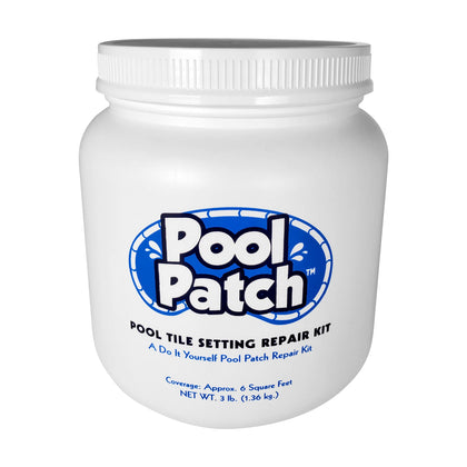 Pool Patch gray tile adhesive kit packaging for DIY pool repairs