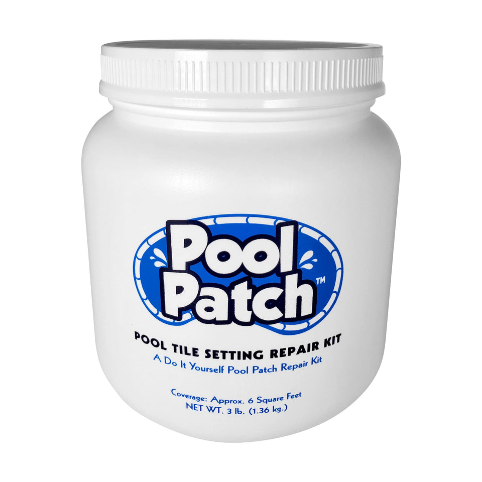Pool Patch gray tile adhesive kit packaging for DIY pool repairs