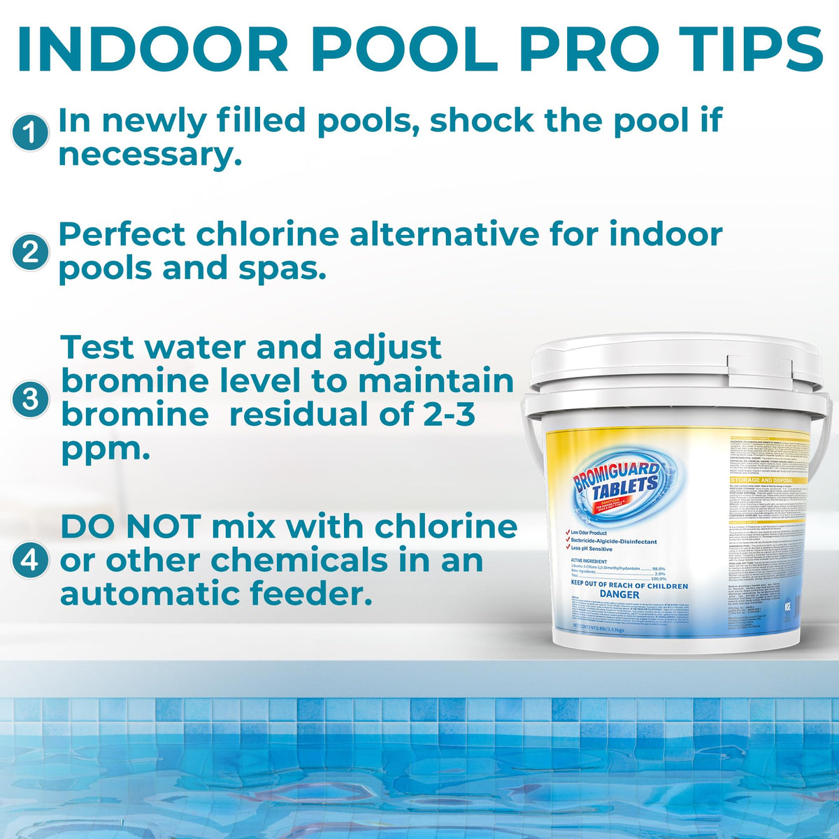 POOLACC bromine tablets used with a floater dispenser for simple dosing