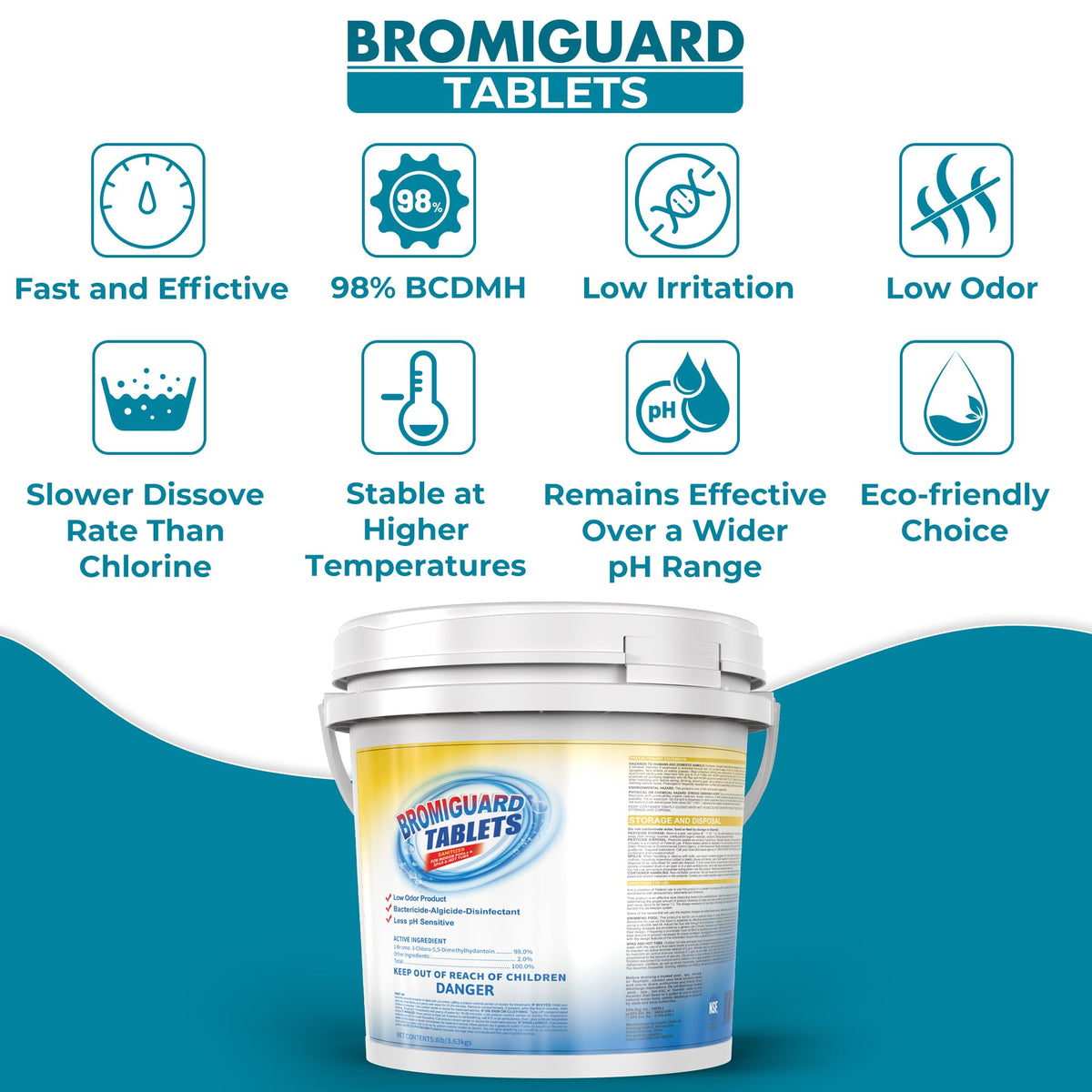 POOLACC bromine tablets ideal for hot tubs with stable sanitization at high temperatures