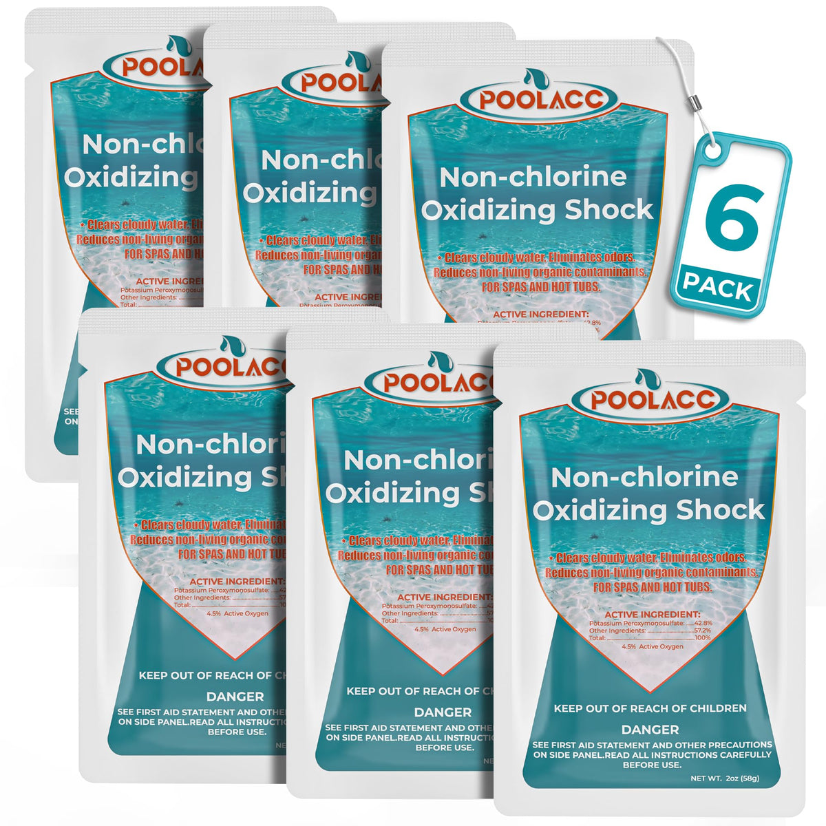 POOLACC non-chlorine spa shock packets dissolve quickly to refresh spa water.