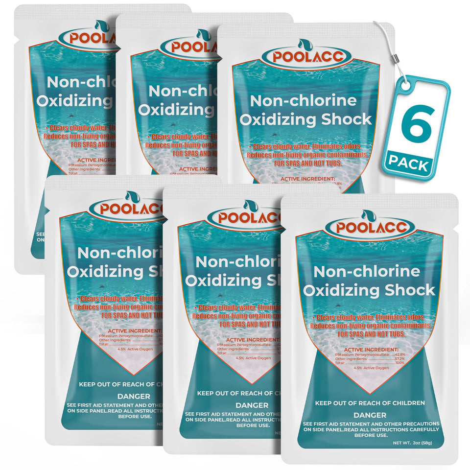 POOLACC non-chlorine spa shock packets dissolve quickly to refresh spa water.
