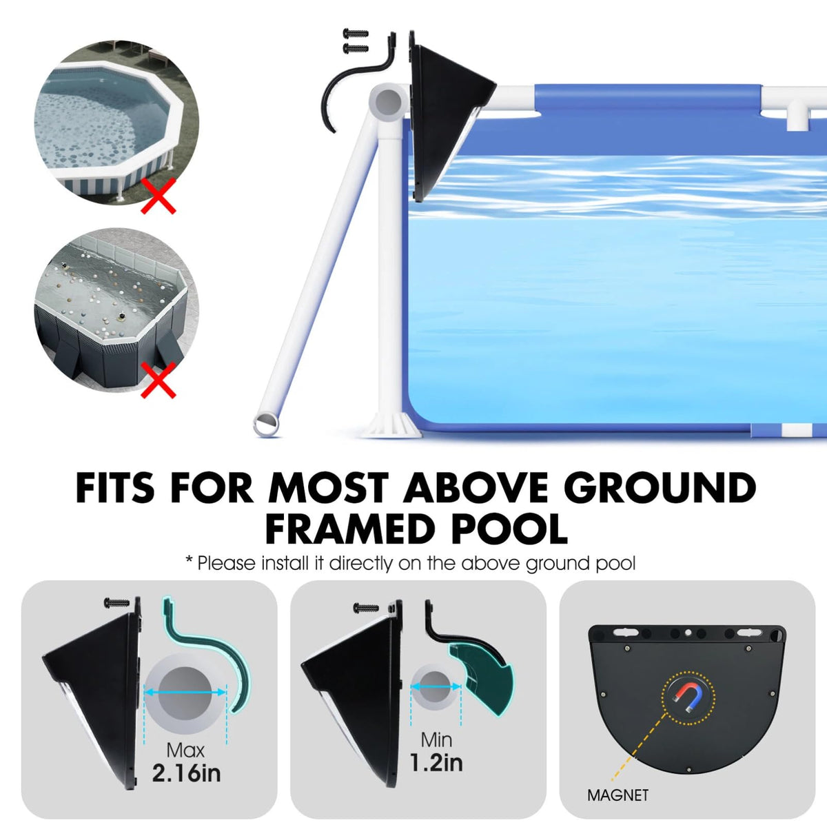 PoolBliss IP44-rated pool light withstands sun and splashes for outdoor durability.