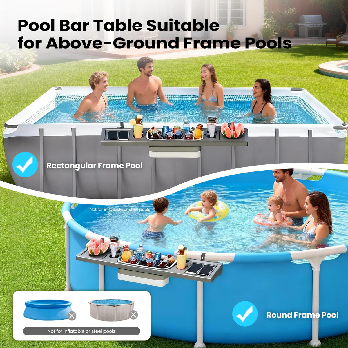 POOLCOMFT ice bucket removable for easy chilling by the pool