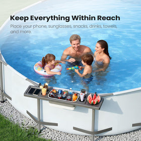 POOLCOMFT swim-up bar extended table beside the pool