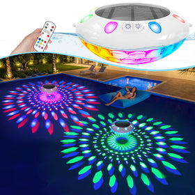 Pooldecor floating pool light with remote control illuminating poolside evenings