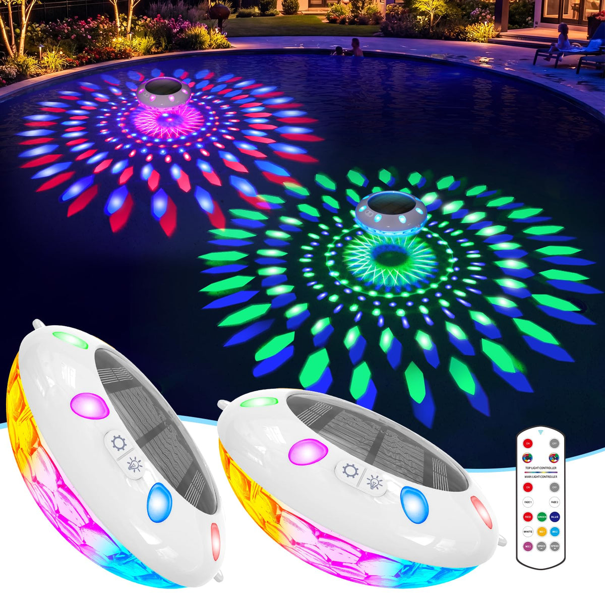 Pooldecor floating pool lights with remote illuminate nighttime pools with color options and easy control.