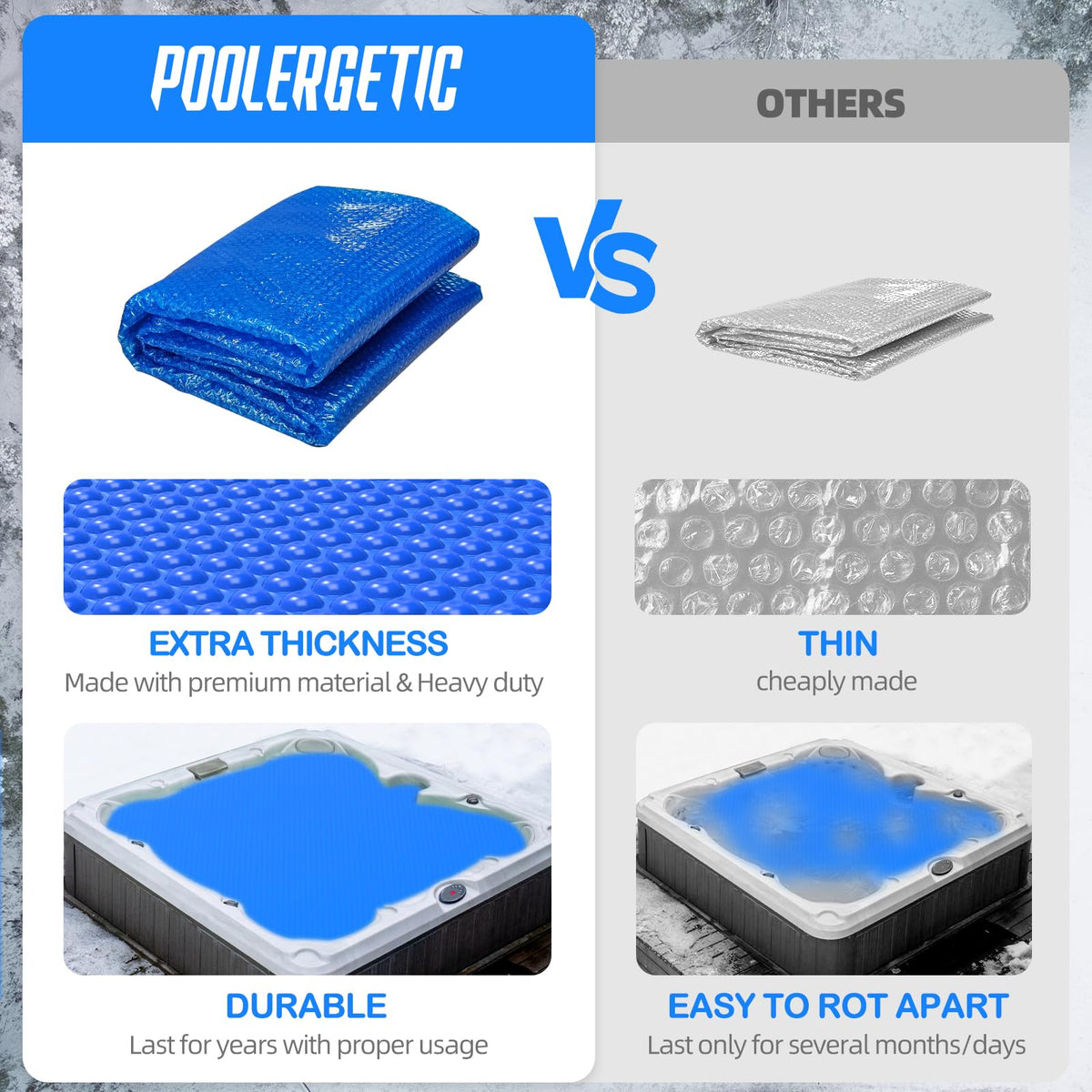 Poolergetic spa cover debris-protection keeps spa cleaner during use.