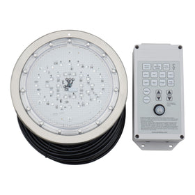 Poolexa 10-inch multicolor LED pool light in stainless steel for vibrant underwater ambiance.