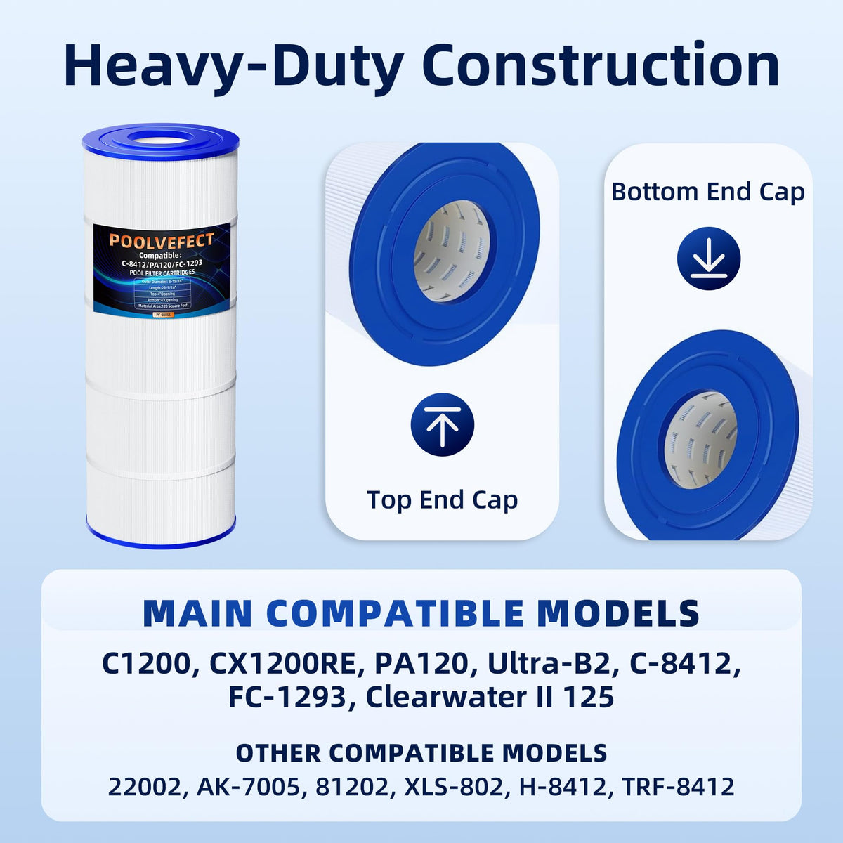 POOLVEFECT dimensions shot highlights length and diameter for perfect installation.