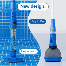 PoolGuard cordless vacuum with strong suction tackling debris, sand, and leaves in pools.