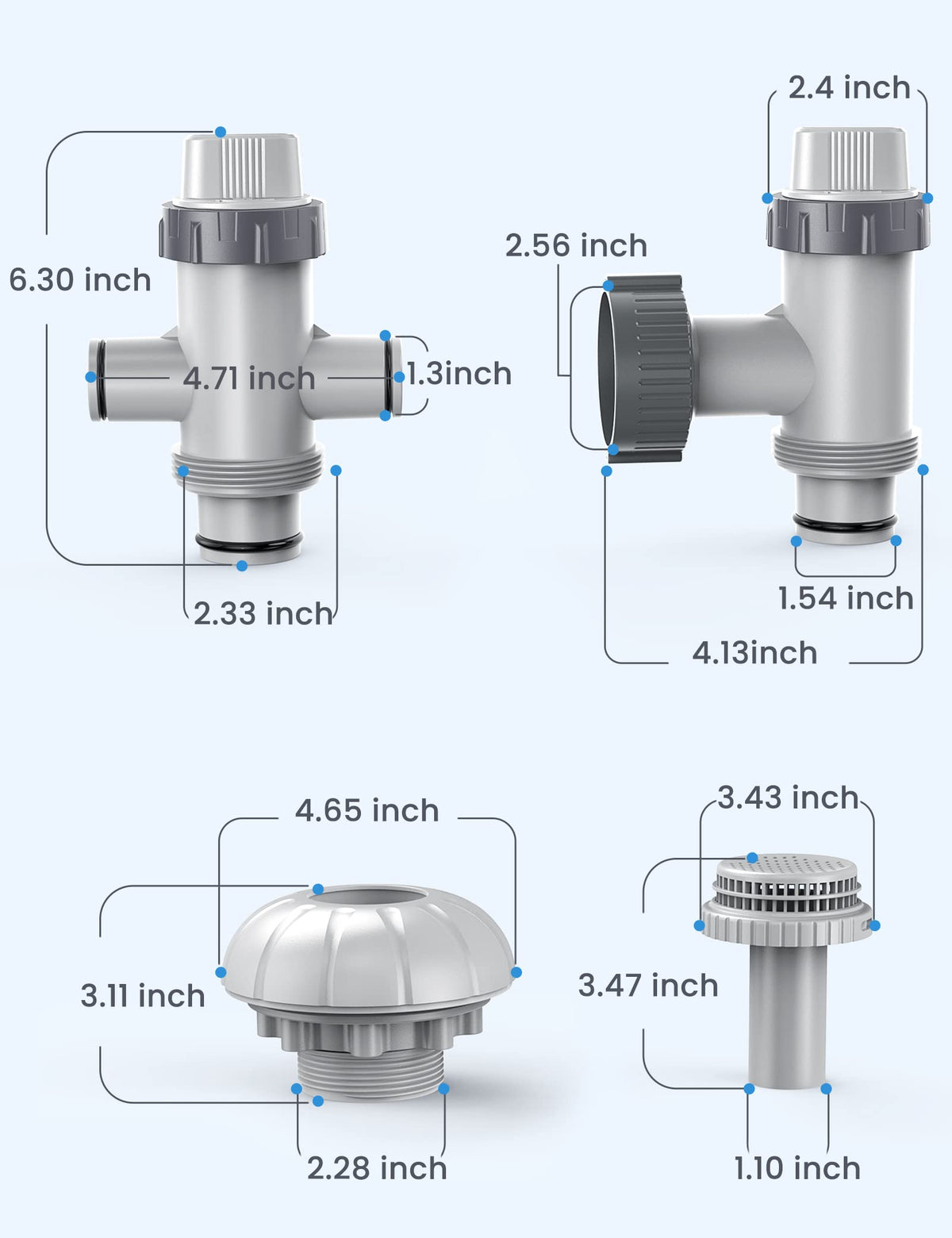POOLHACKER inlet nozzle image highlights secure 1.5 inch connections and efficient flow