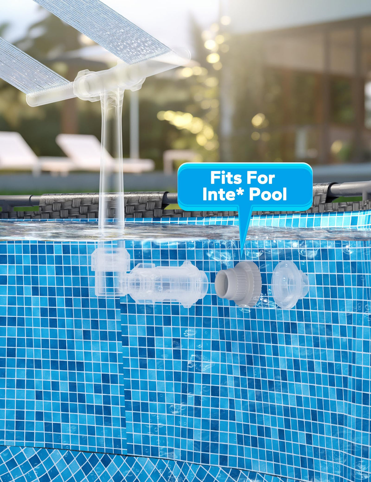 POOLHACKER pool fountain adapter for Intex — side view shows durable grip and stable attachment.